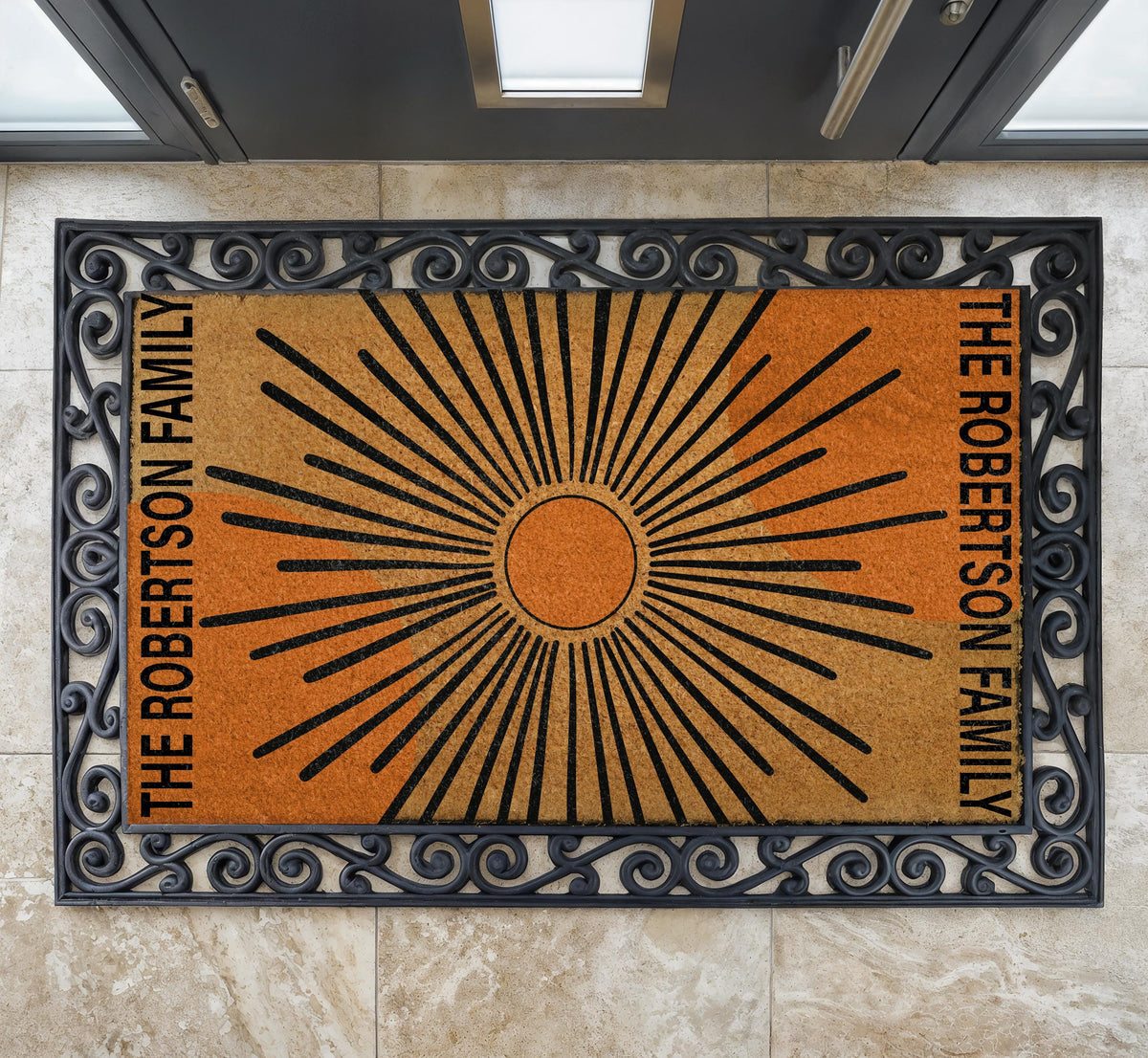 Custom Sunburst Doormat, Mid Century Welcome Mat, Modern Design Boho Entrance Rug