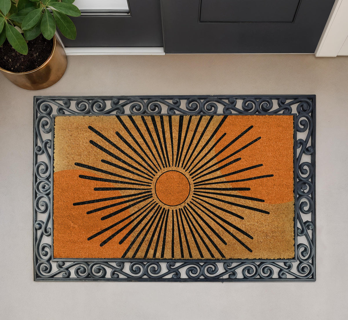 Custom Sunburst Doormat, Mid Century Welcome Mat, Modern Design Boho Entrance Rug