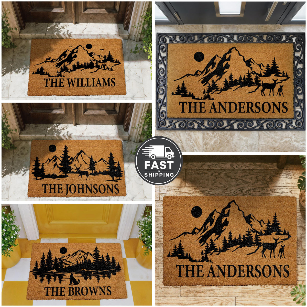 Personalized Mountain Doormat, Custom Family Name Welcome Mat