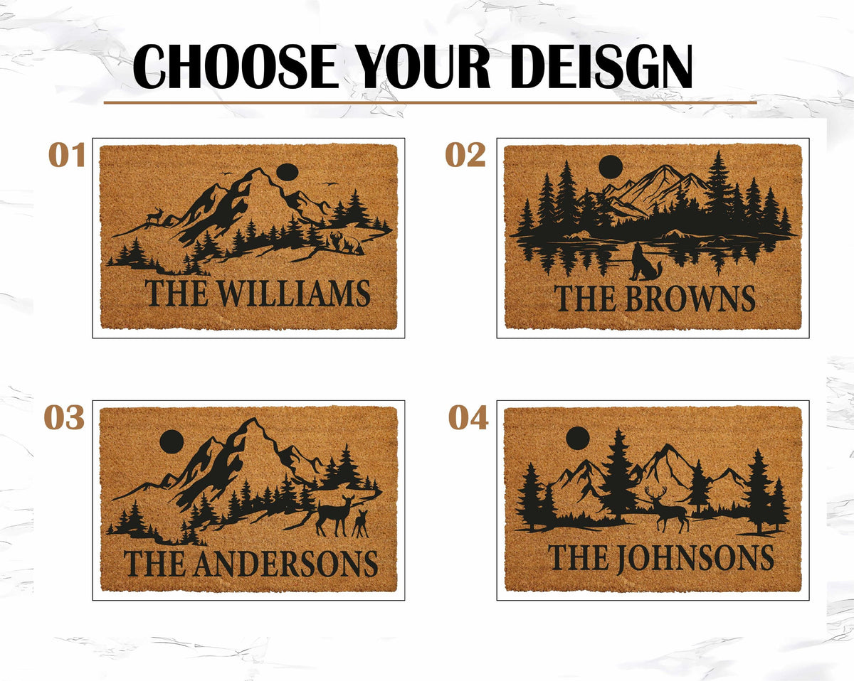 Personalized Mountain Doormat, Custom Family Name Welcome Mat