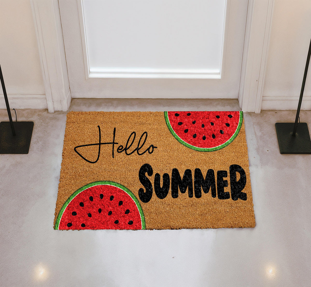Hello Summer Watermelon Doormat, Summer Welcome Mat, Watermelon Design Coir Mat