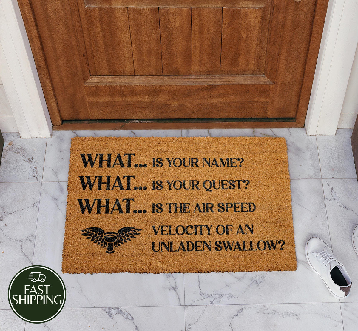 Funny What Is Your Quest Welcome Mat, Custom Frame Medieval Quote Doormat