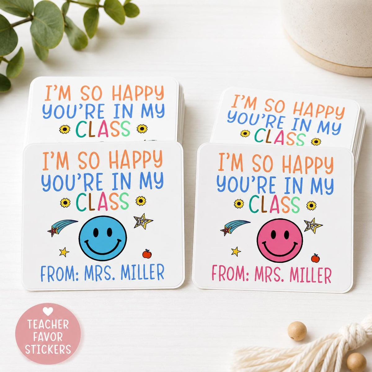 Personalized Smiley Face Teacher Stickers