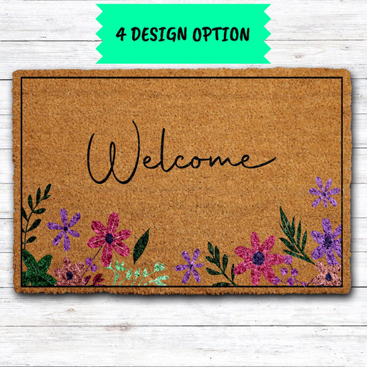 Custom Text Cottage Core Summer Doormat, Personalized Wildflowers Meadow Welcome Mat