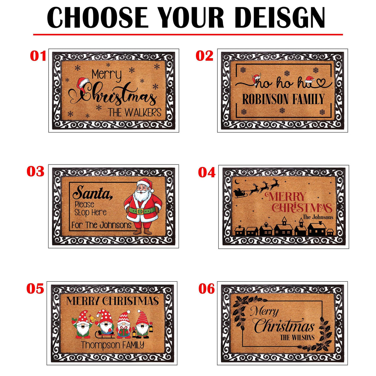 Personalized Merry Christmas Doormat, Custom Family Name Holiday Entryway Decor