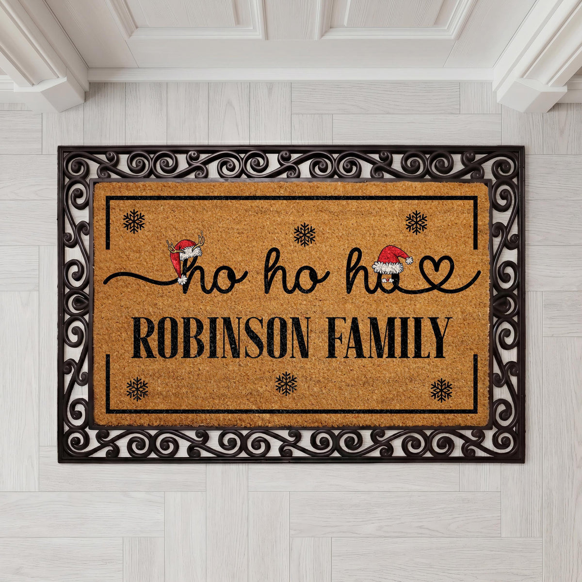 Personalized Merry Christmas Doormat, Custom Family Name Holiday Entryway Decor