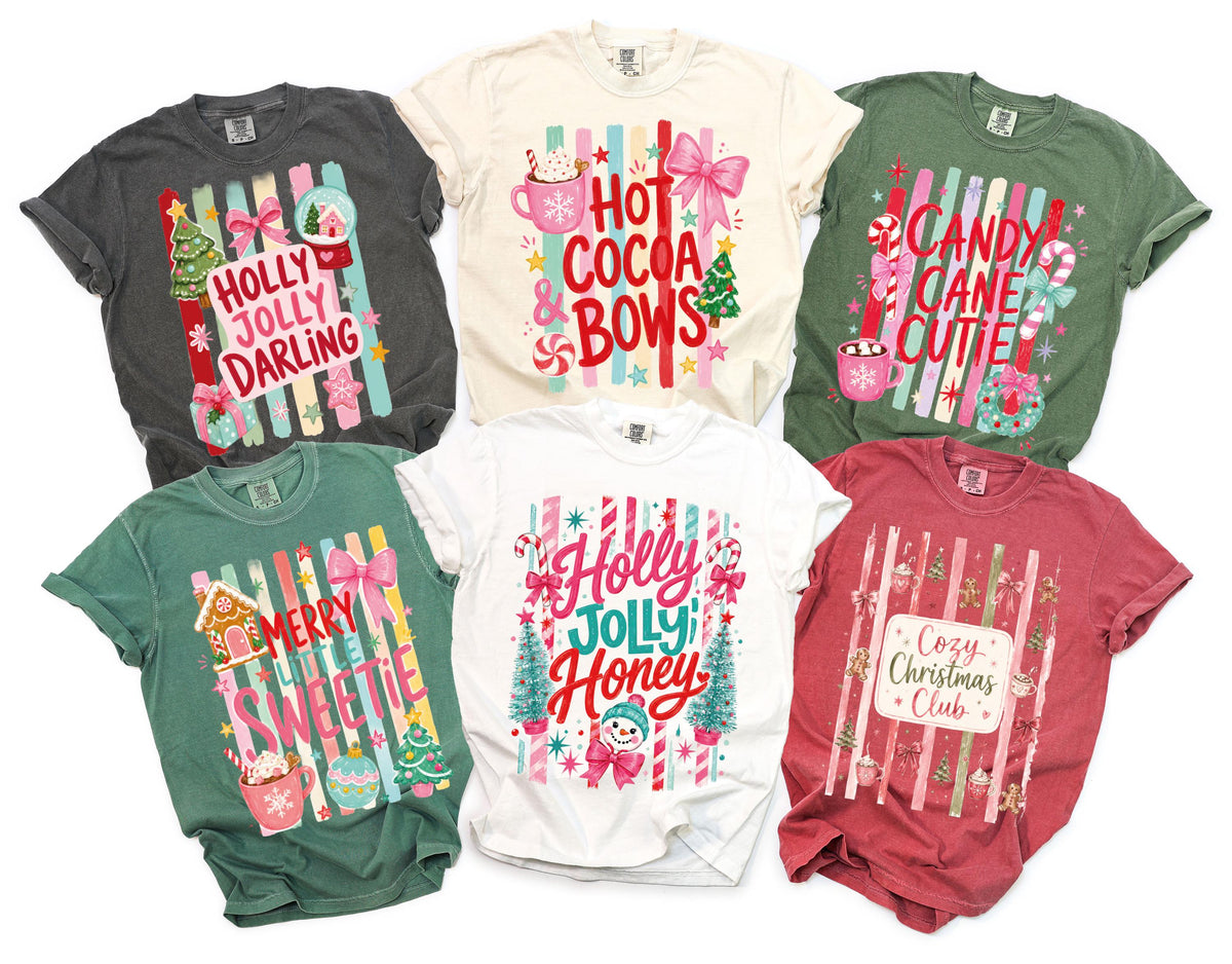 Christmas Quotes Comfort Colors® T-Shirt, Coquette Bow XMAS Crew Tee, Holiday Matching Gift