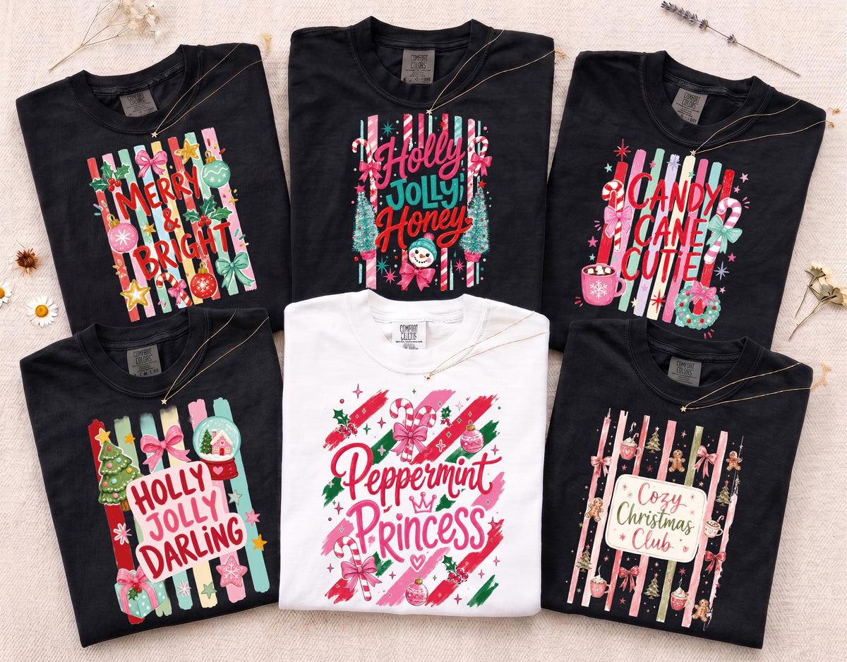 Christmas Quotes Comfort Colors® T-Shirt, Coquette Bow XMAS Crew Tee, Holiday Matching Gift