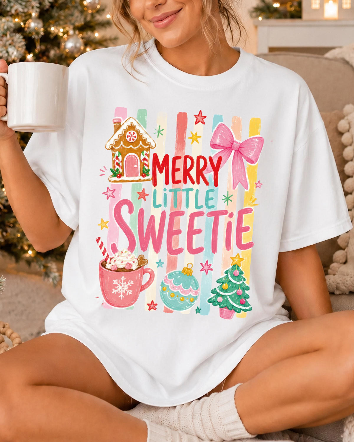 Christmas Quotes Comfort Colors® T-Shirt, Coquette Bow XMAS Crew Tee, Holiday Matching Gift