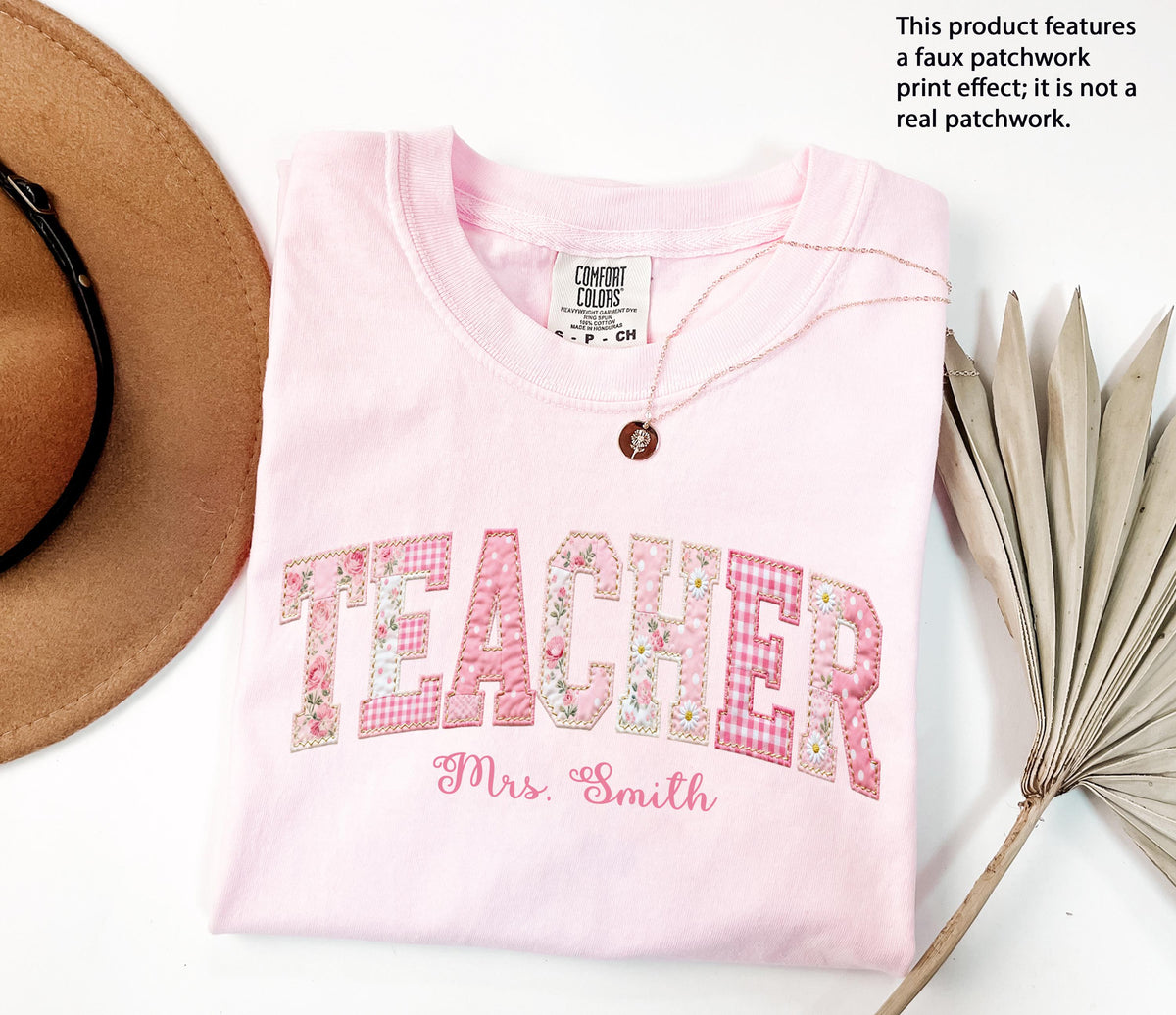 Faux Patchwork Teacher Comfort Colors® Shirt, Custom Teacher Appreciation Tee
