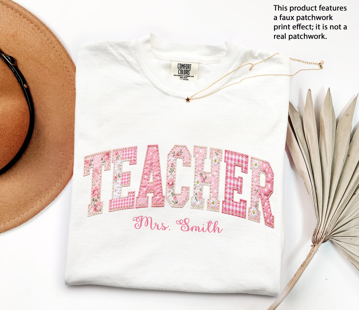 Faux Patchwork Teacher Comfort Colors® Shirt, Custom Teacher Appreciation Tee