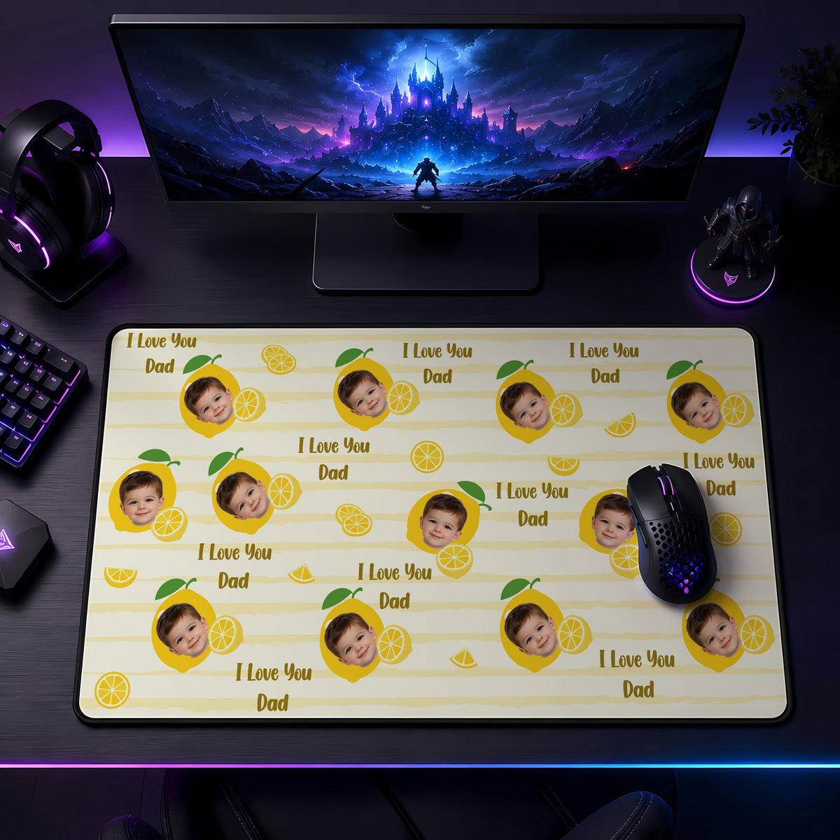 Personalized Kids Photo Desk Mat, Custom Child Face Apple Pattern Keyboard Pad, Mother's Gift
