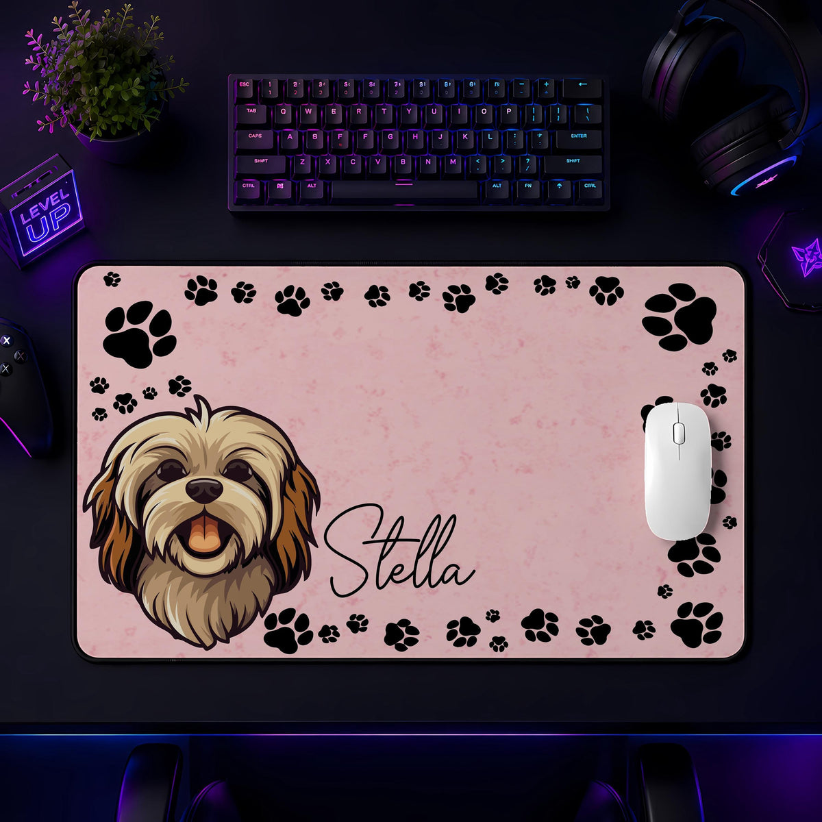 Custom Dog Portrait Desk Mat, Pet Memorial Workspace Decor, Gaming Accessories