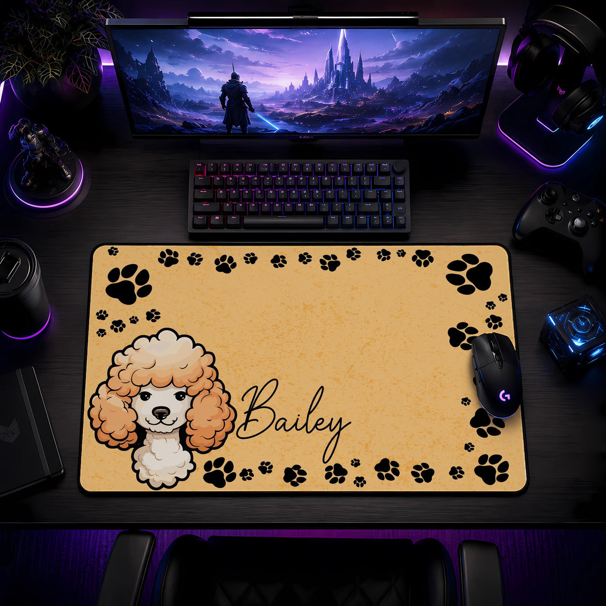 Custom Dog Portrait Desk Mat, Pet Memorial Workspace Decor, Gaming Accessories