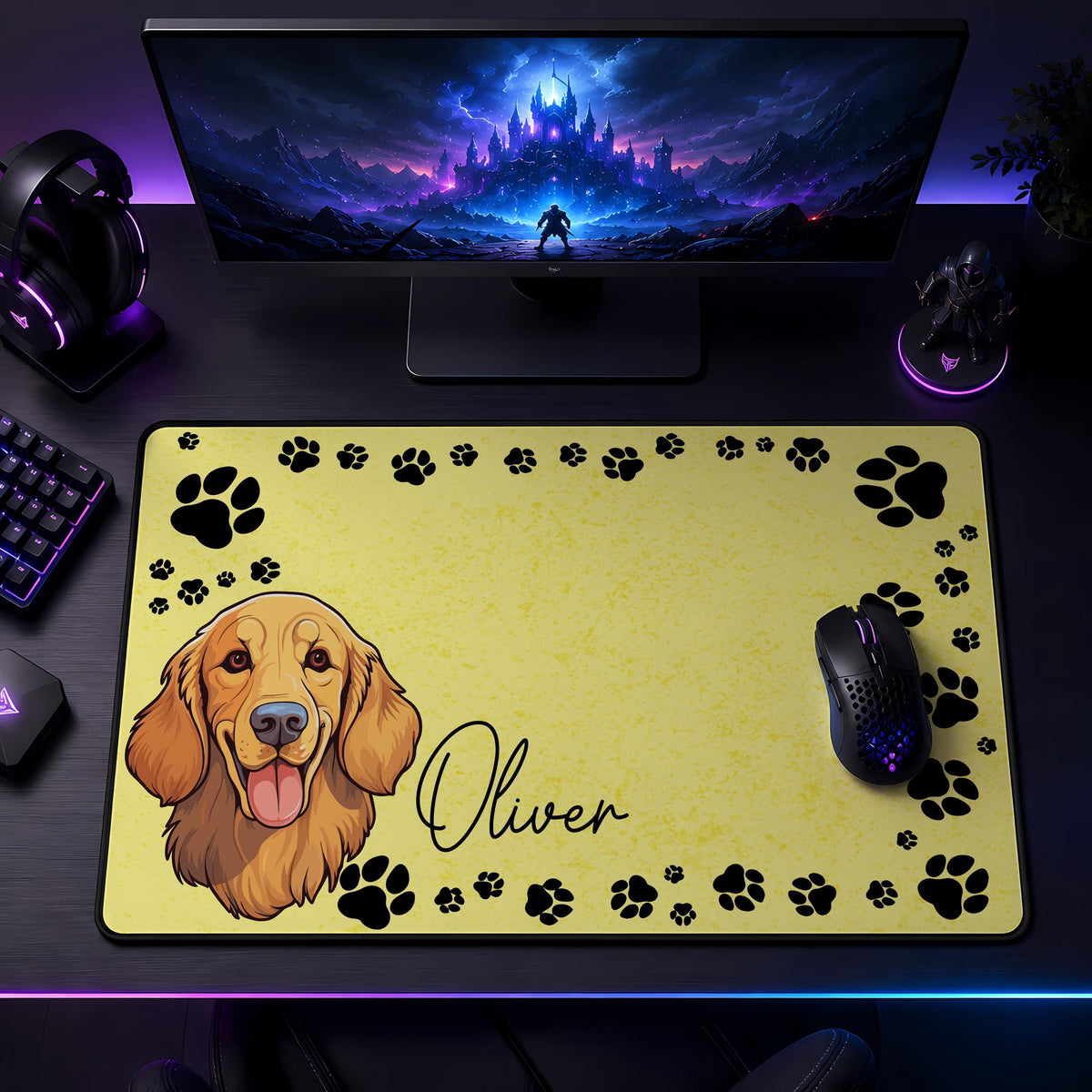 Custom Dog Portrait Desk Mat, Pet Memorial Workspace Decor, Gaming Accessories