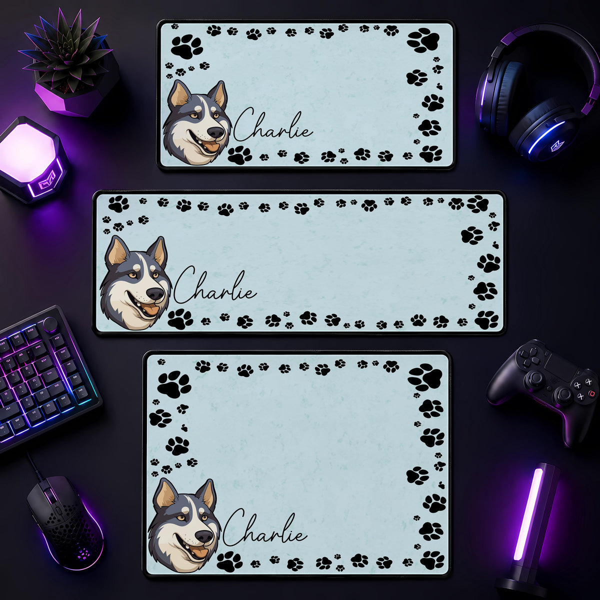 Custom Dog Portrait Desk Mat, Pet Memorial Workspace Decor, Gaming Accessories