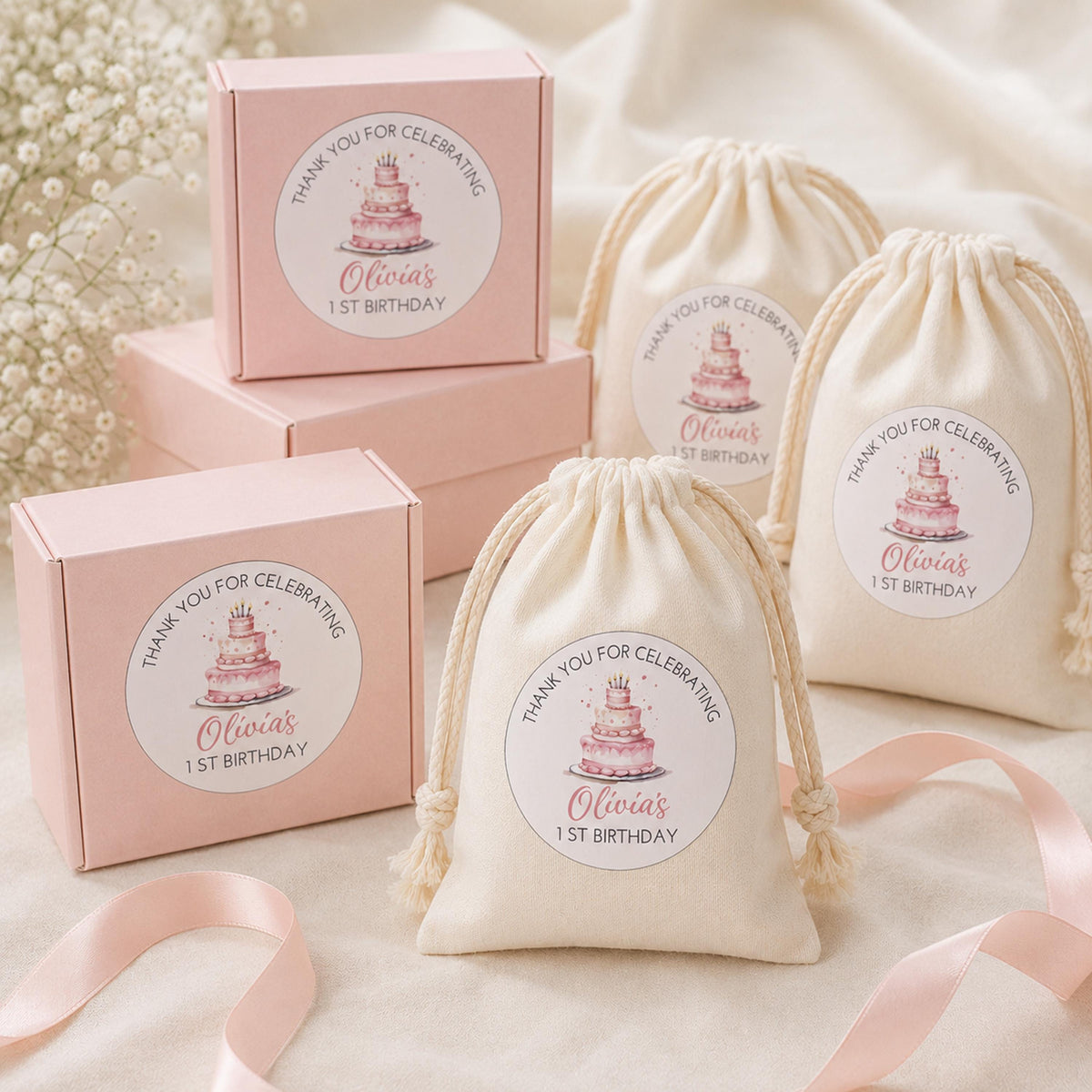 Personalized First Birthday Cake Stickers