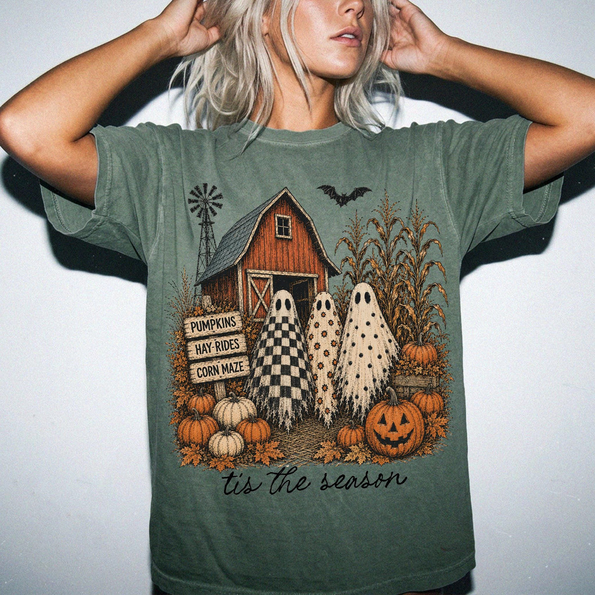 Tis The Season Comfort Colors® Shirt, Fall Ghost Halloween Tee, Pumpkin Patch T-Shirt, Farmhouse Autumn Shirt