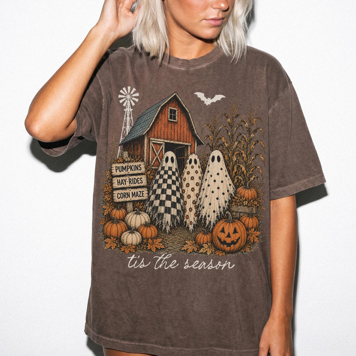 Tis The Season Comfort Colors® Shirt, Fall Ghost Halloween Tee, Pumpkin Patch T-Shirt, Farmhouse Autumn Shirt
