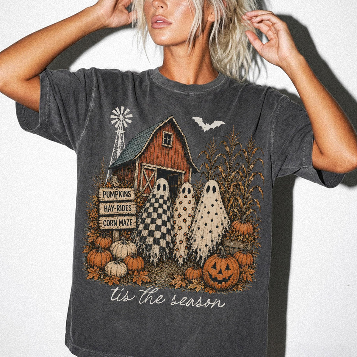 Tis The Season Comfort Colors® Shirt, Fall Ghost Halloween Tee, Pumpkin Patch T-Shirt, Farmhouse Autumn Shirt