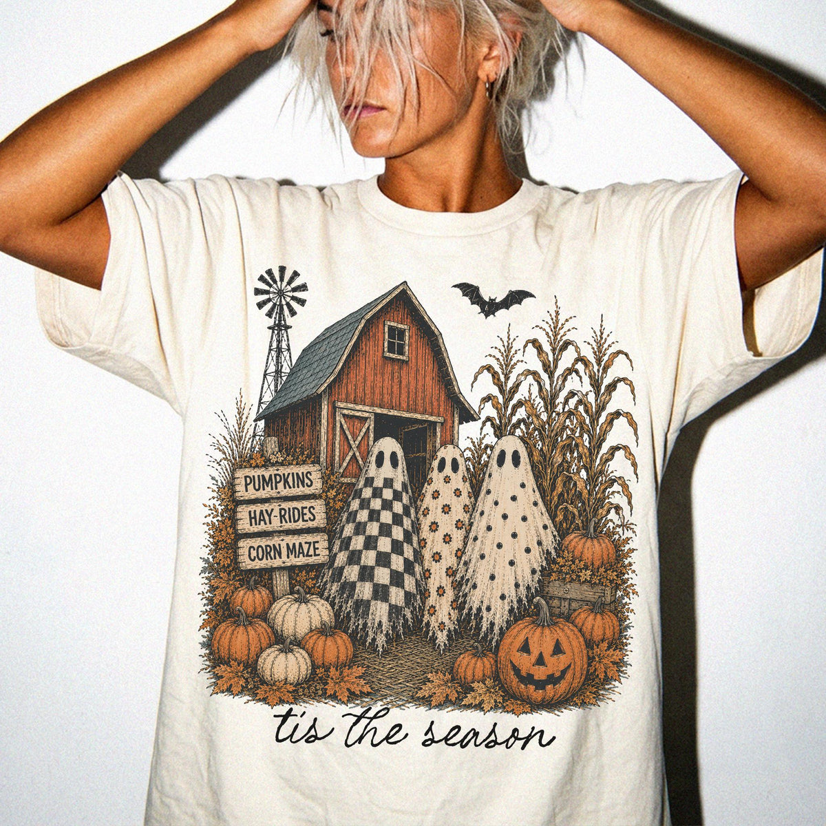Tis The Season Comfort Colors® Shirt, Fall Ghost Halloween Tee, Pumpkin Patch T-Shirt, Farmhouse Autumn Shirt