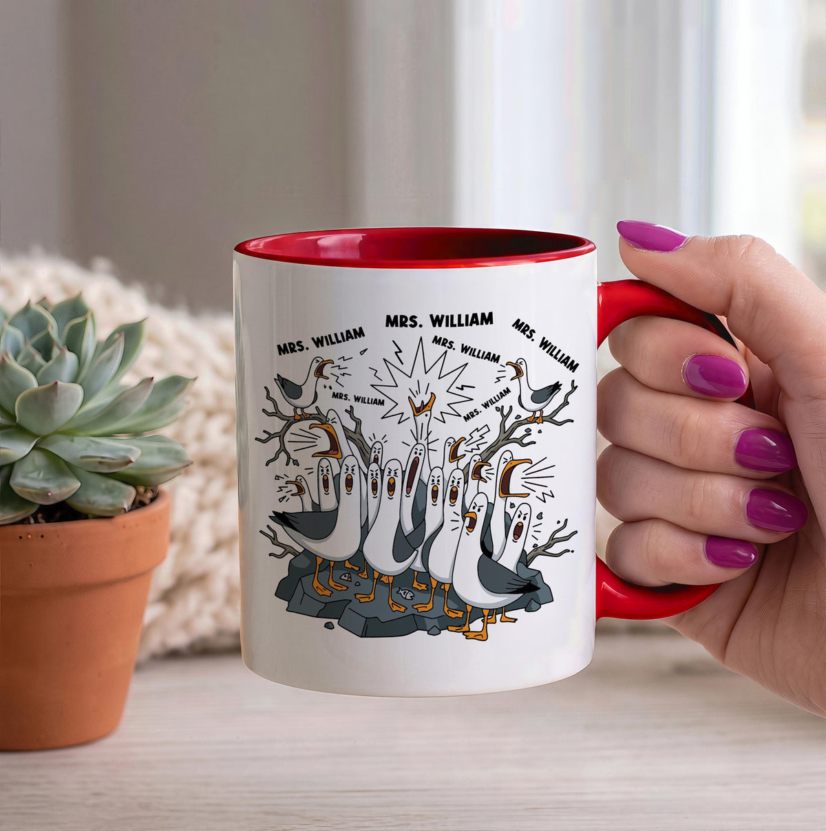 Personalized Funny Seagull Classroom Coffee Cup, Custom Teacher Back to School Ceramic Mug