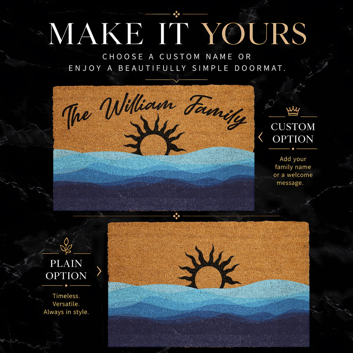 Custom Coastal Sunset Doormat, Ocean Waves Welcome Mat, Beach House Entryway Rug
