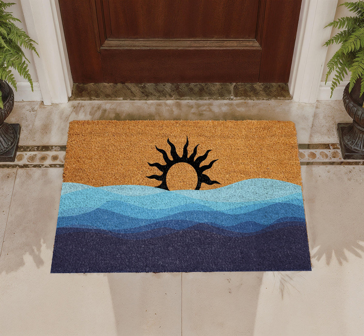 Custom Coastal Sunset Doormat, Ocean Waves Welcome Mat, Beach House Entryway Rug
