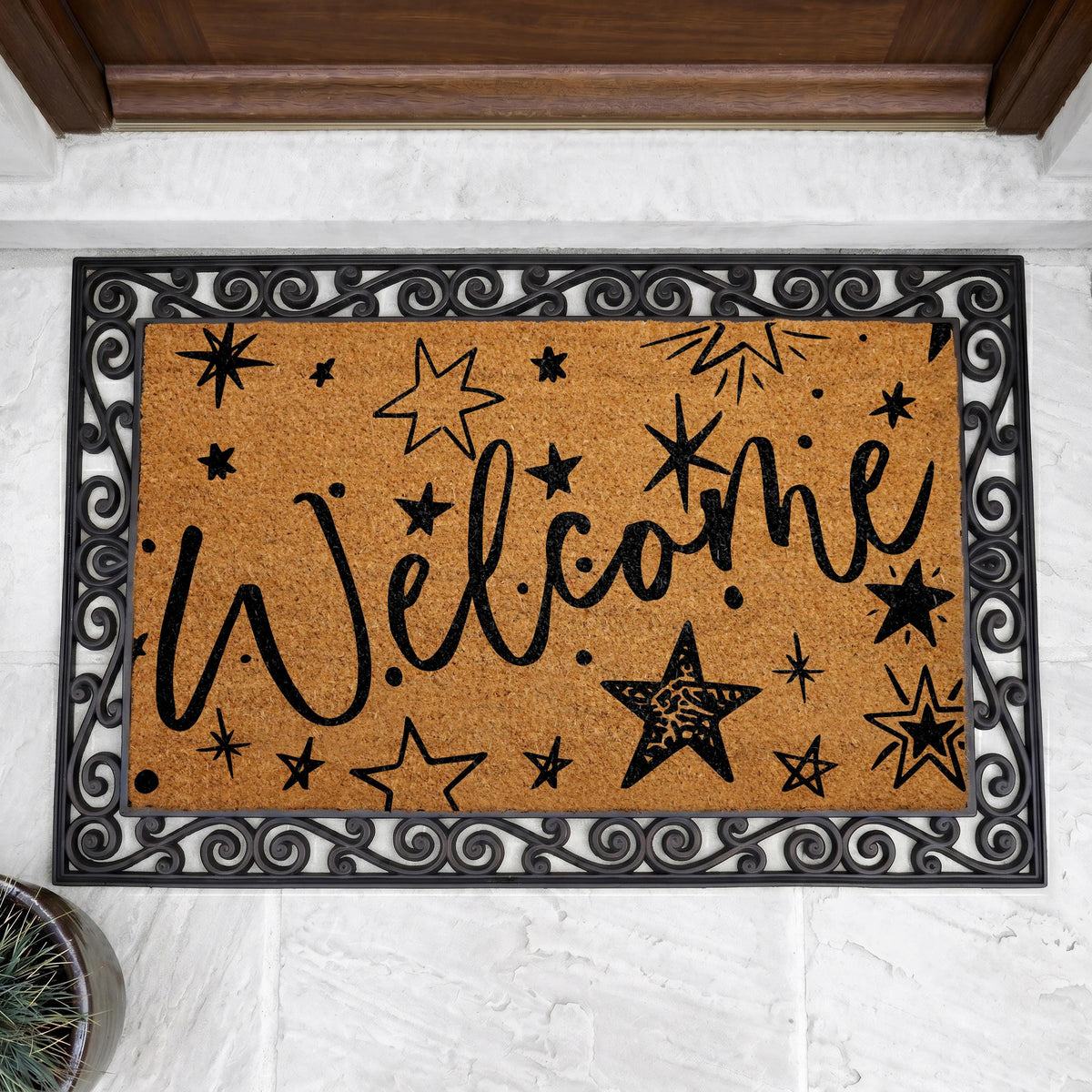Custom Retro Starburst Doormat, Mid Century Modern Welcome Mat, Family Name Housewarming Gift