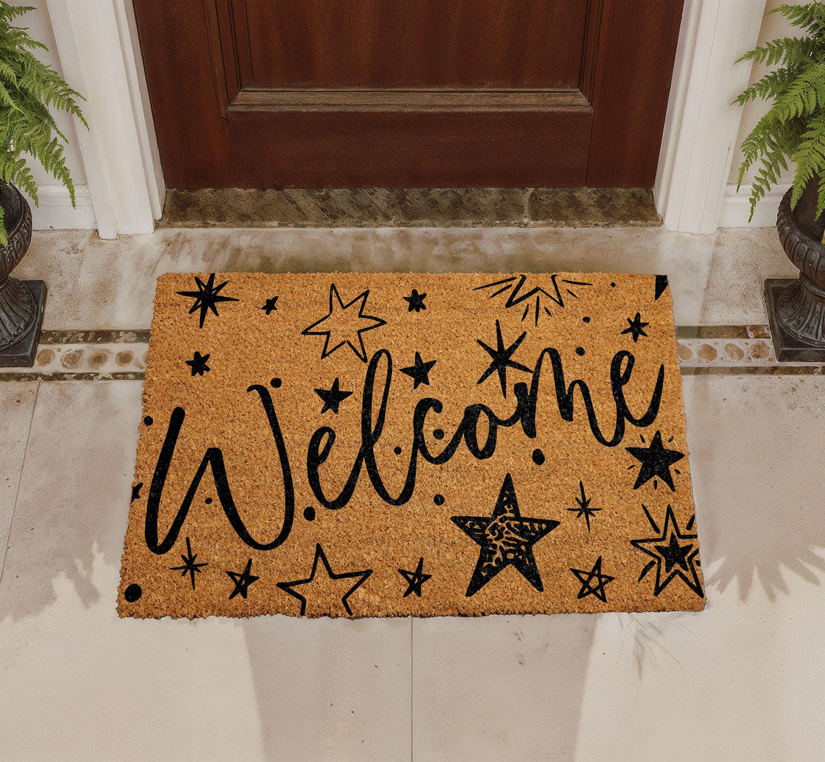 Custom Retro Starburst Doormat, Mid Century Modern Welcome Mat, Family Name Housewarming Gift