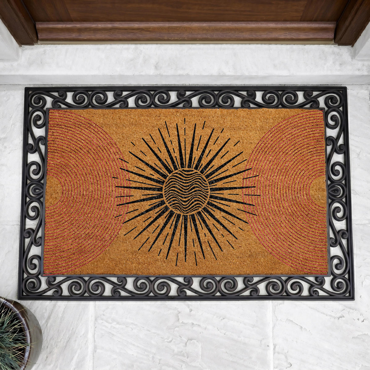 Custom Boho Sunburst Doormat, Celestial Welcome Mat, Mid-Century Modern Rug