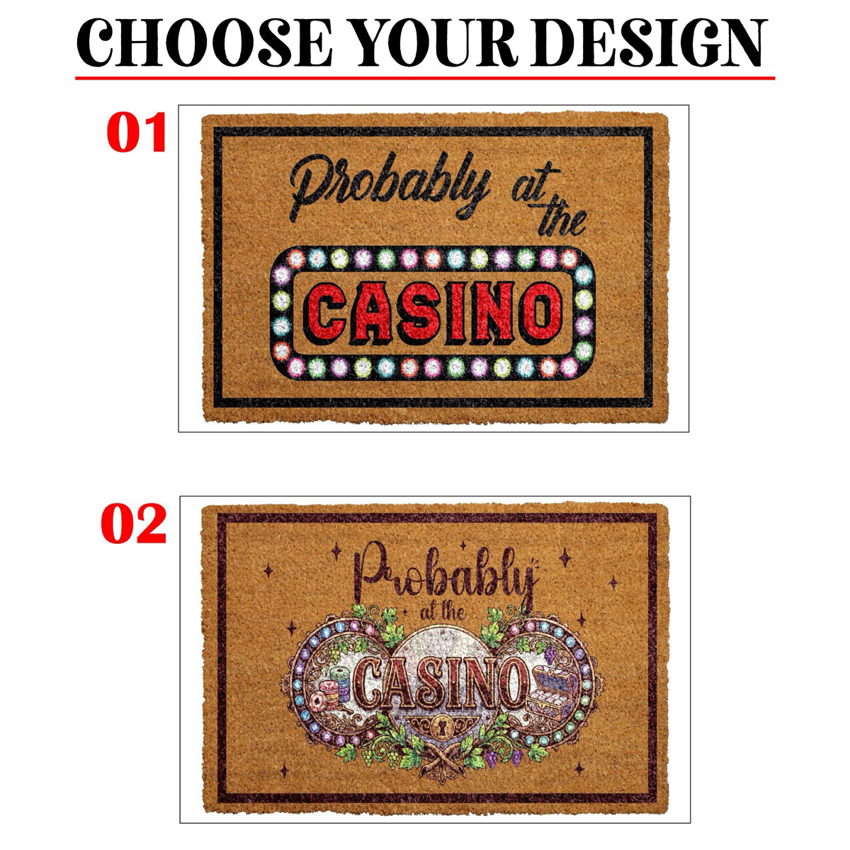 Probably At The Casino Doormat, Personalized Coir Welcome Mat, Gambling Themed Entryway Rug