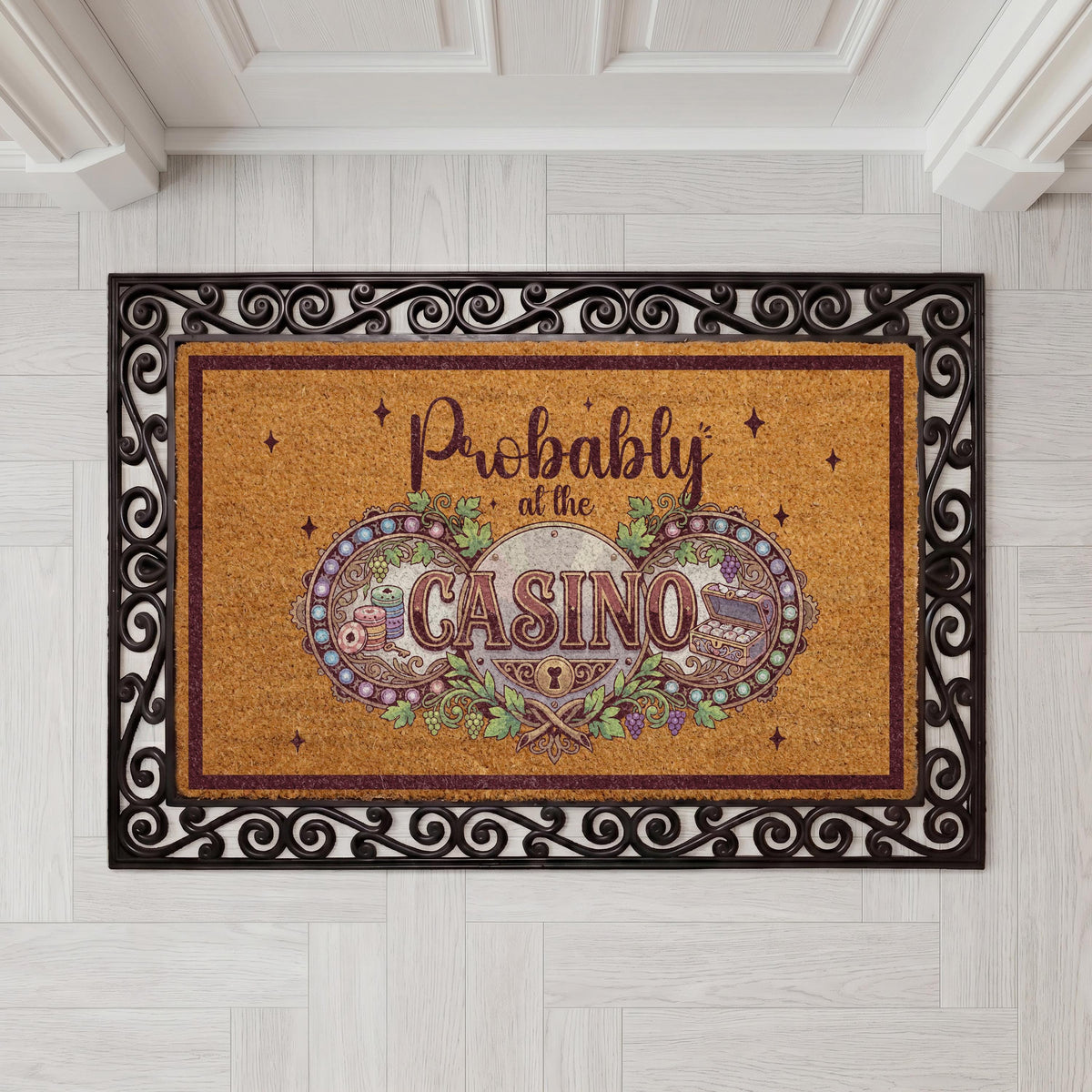 Probably At The Casino Doormat, Personalized Coir Welcome Mat, Gambling Themed Entryway Rug