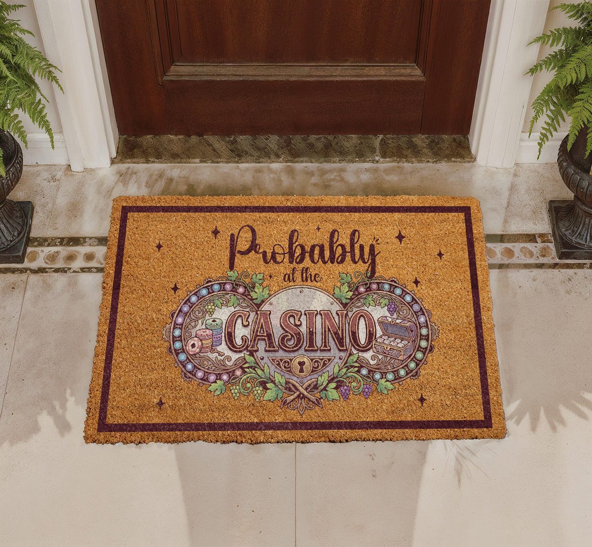 Probably At The Casino Doormat, Personalized Coir Welcome Mat, Gambling Themed Entryway Rug