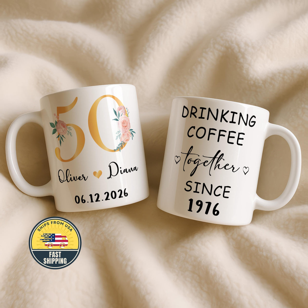 50 Years Drinking Coffee Together Mug, Personalized 50th Anniversary Gift for Parents