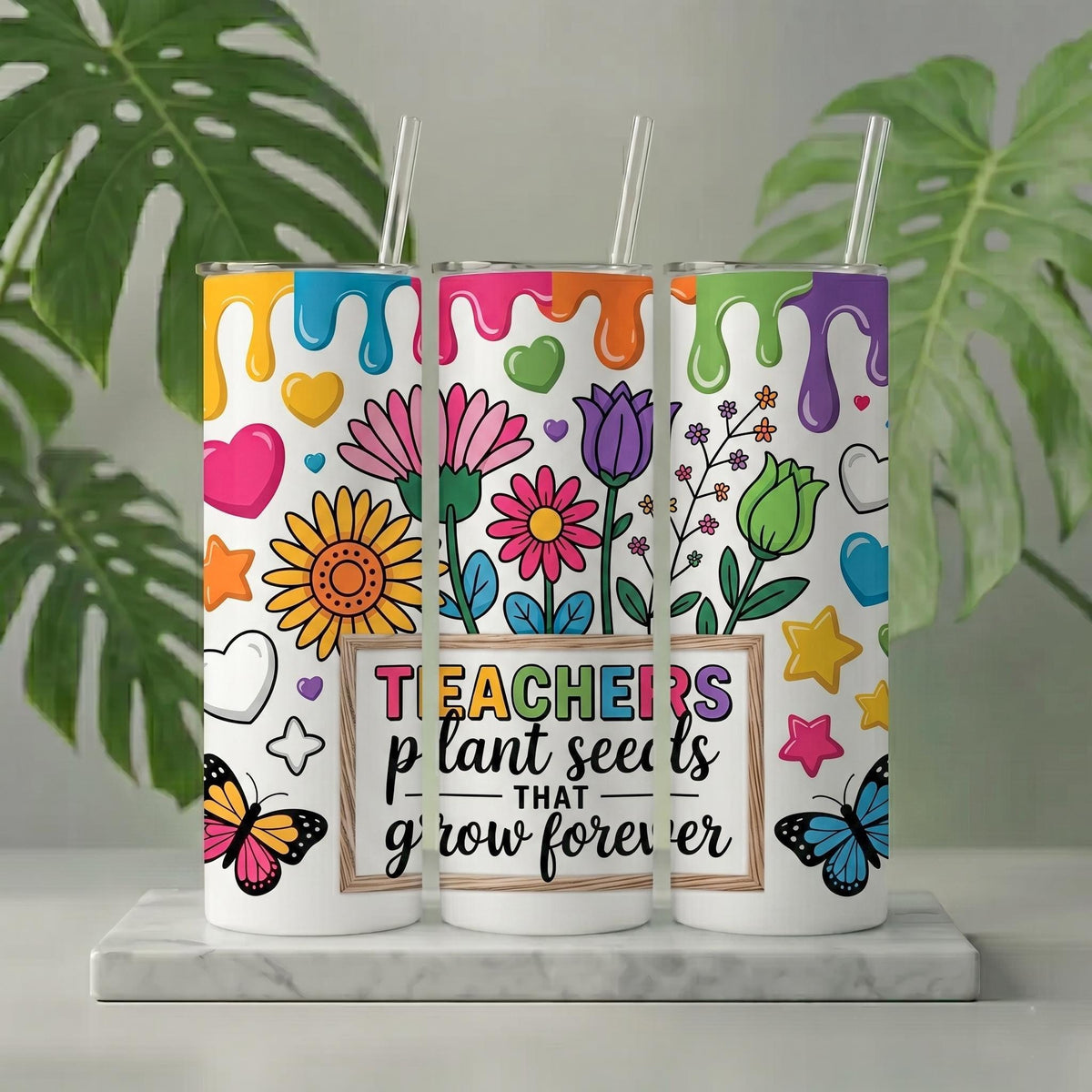 Floral Teacher Tumbler, Personalized Plant Seeds Quote Travel Mug