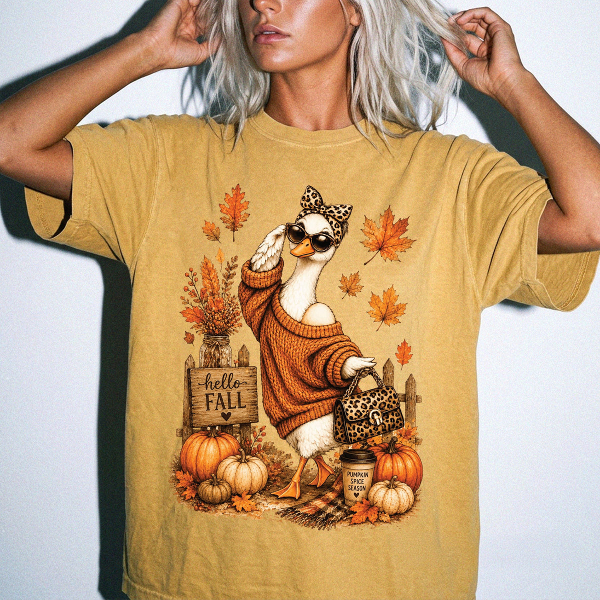 Fall Goose Comfort Colors® Shirt, Coquette Bow Pumpkin Tee, Autumn Women Gift Shirts