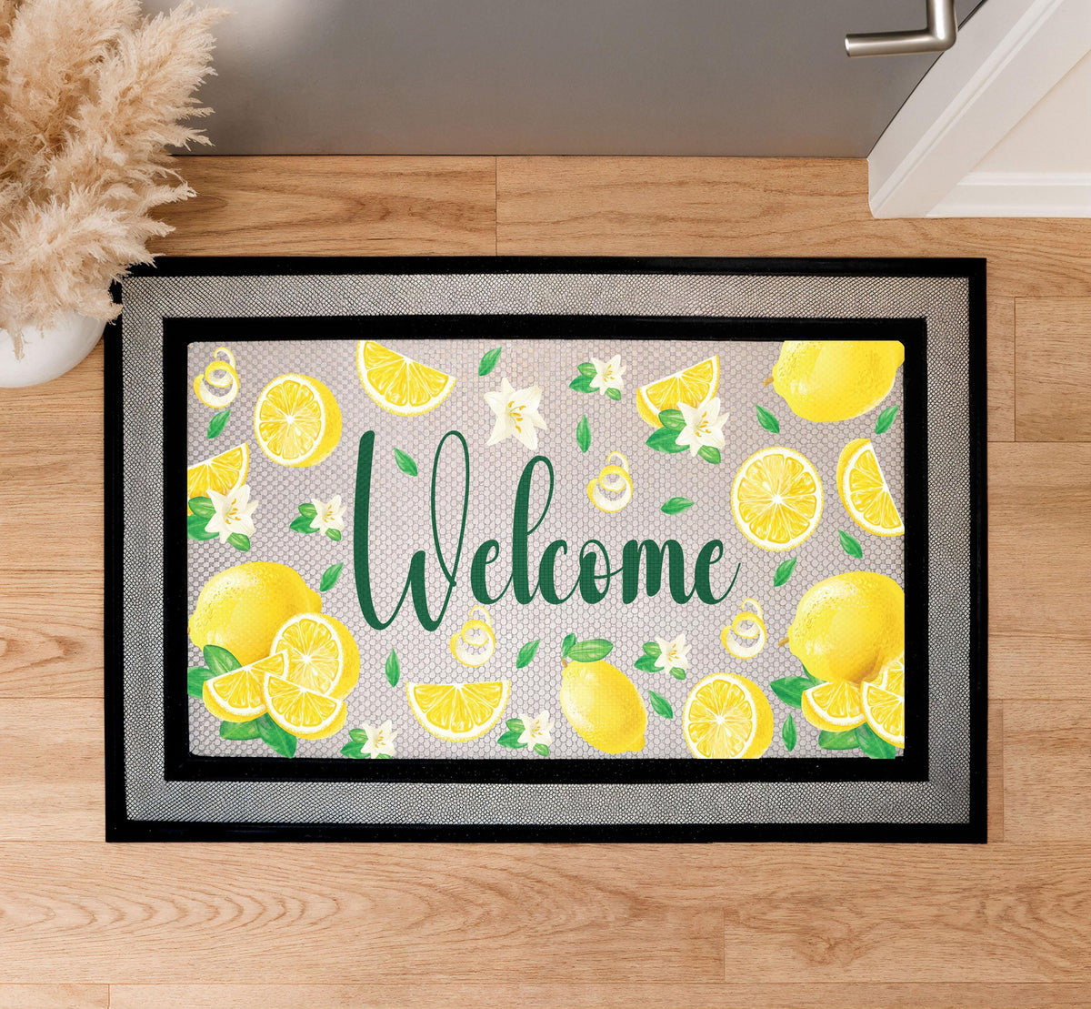 Lemon Blossom Spring Welcome Mat, Summer Citrus Heavy Duty Doormat