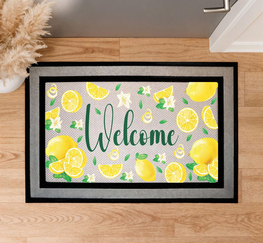 Lemon Blossom Spring Welcome Mat, Summer Citrus Heavy Duty Doormat