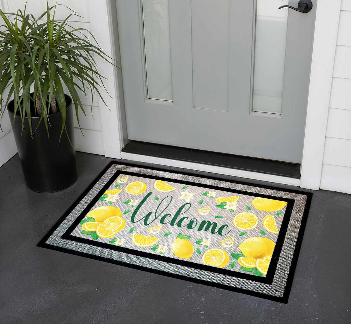 Lemon Blossom Spring Welcome Mat, Summer Citrus Heavy Duty Doormat
