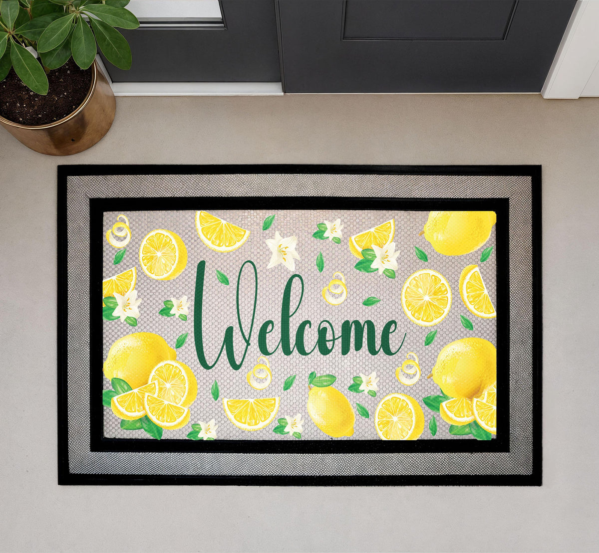 Lemon Blossom Spring Welcome Mat, Summer Citrus Heavy Duty Doormat