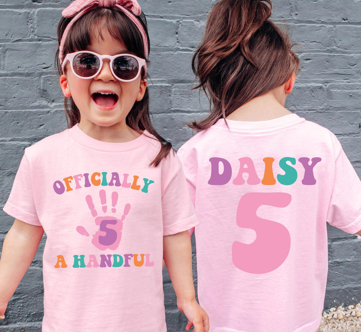 Custom Birthday Girls Shirt, I'm Officially Handful Tee, 5th Birthday Girl Party Gift
