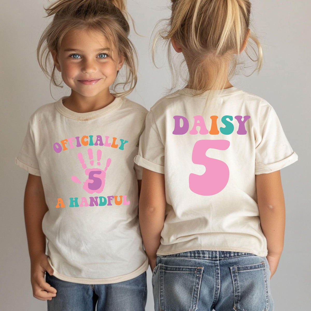 Custom Birthday Girls Shirt, I'm Officially Handful Tee, 5th Birthday Girl Party Gift