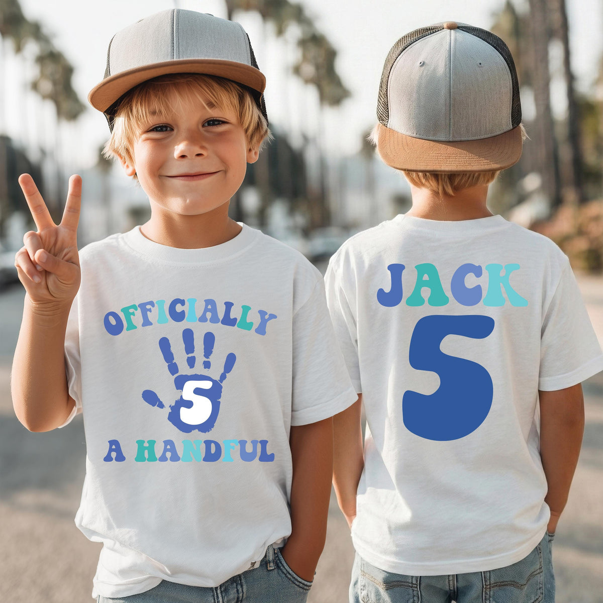 5th Birthday Boy Shirt, Officially a Handful Birthday Tee, Fifth Birthday Party Gift