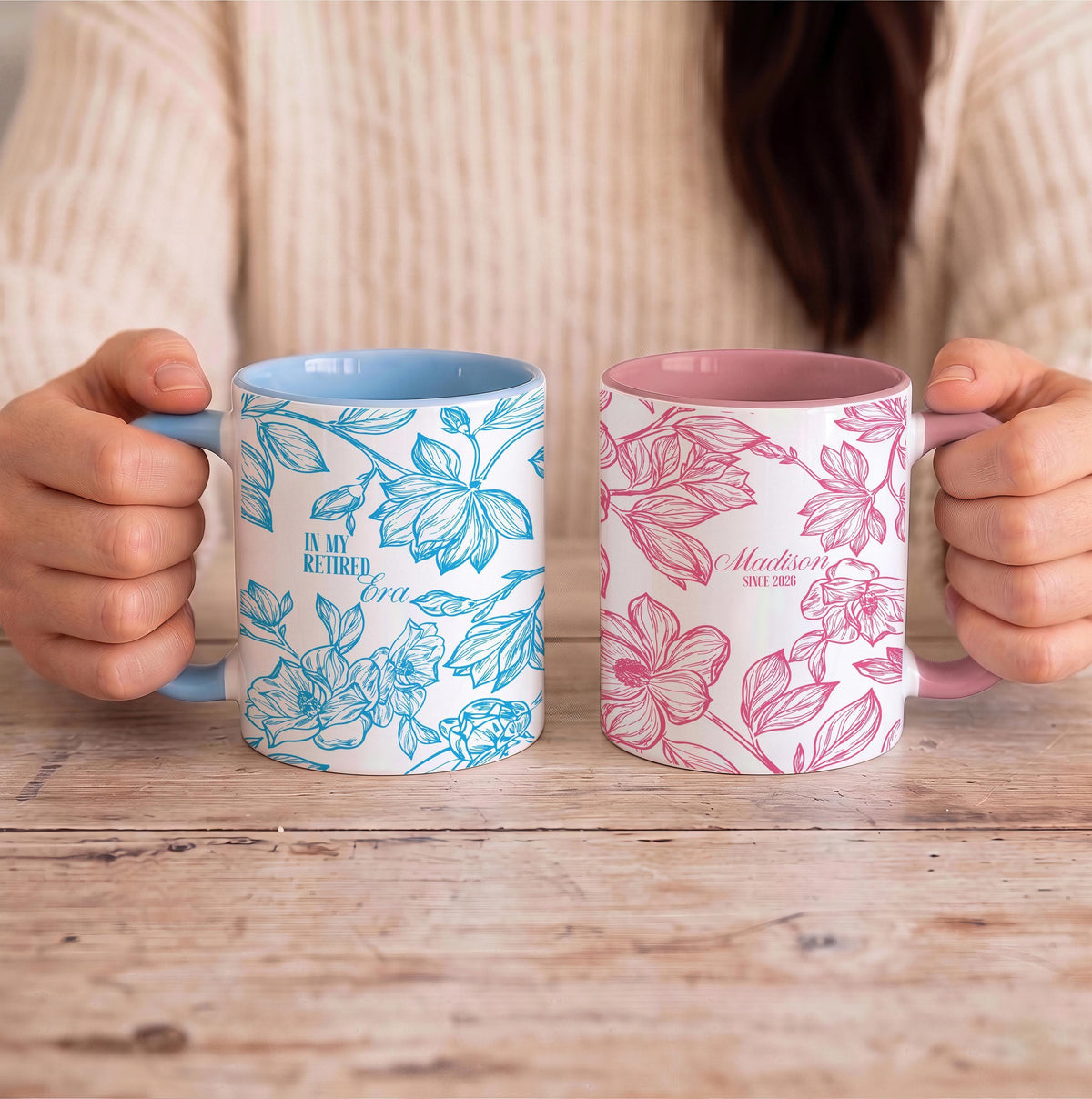 Personalized Retired Era Floral Ceramic Mug, Boho Botanical Retirement Coffee Cup