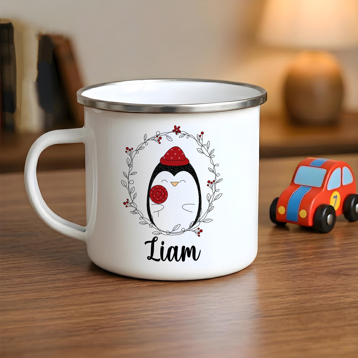 Personalized Stainless Steel Winter Animals Mug, Custom Name Kids Adventure Cup