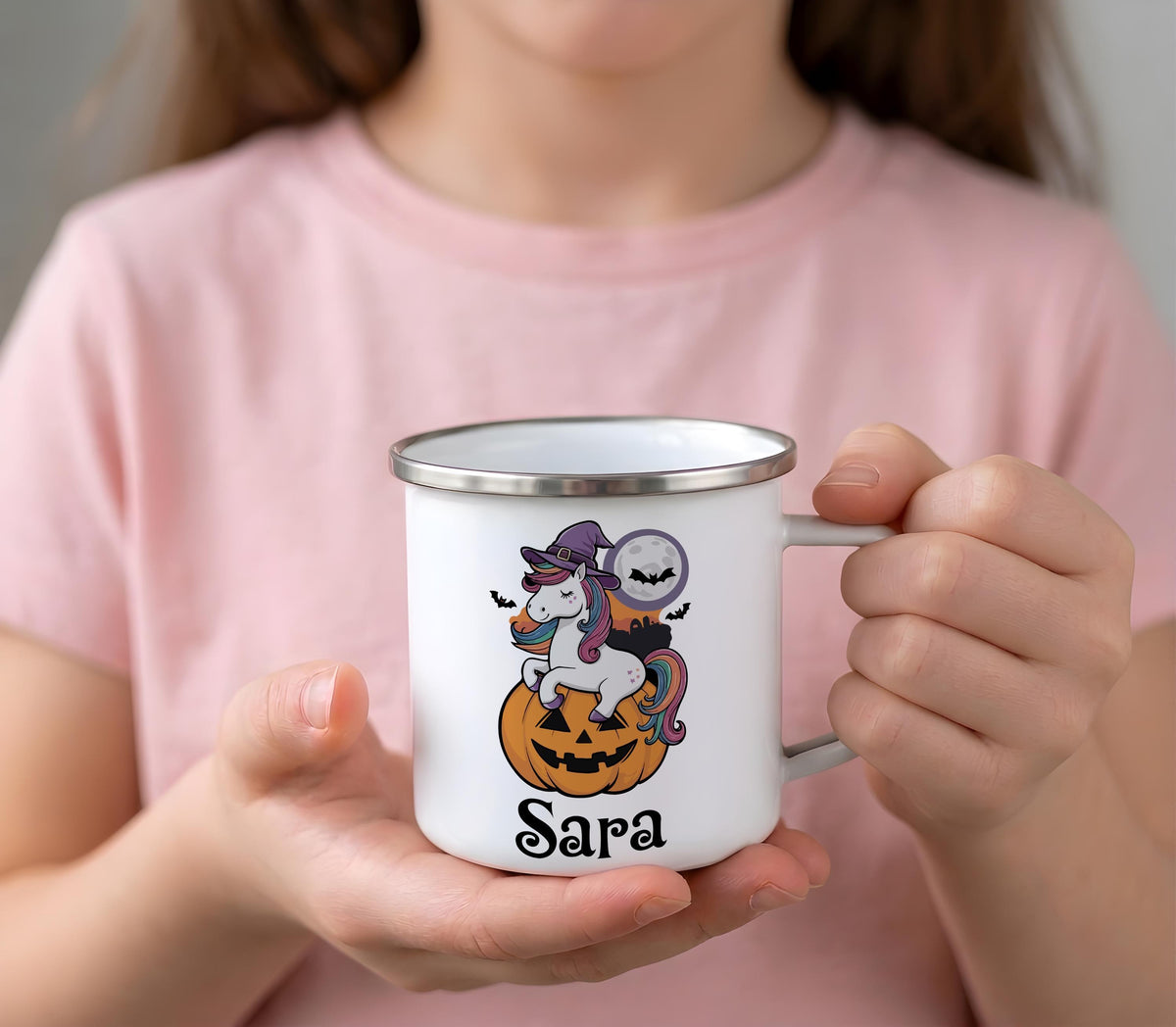 Personalized Spooky Season Enamel Kids Mug, Halloween Adventure Camp Cup