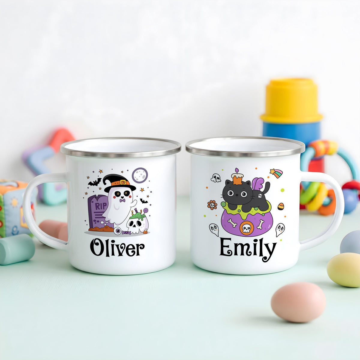 Personalized Spooky Season Enamel Kids Mug, Halloween Adventure Camp Cup