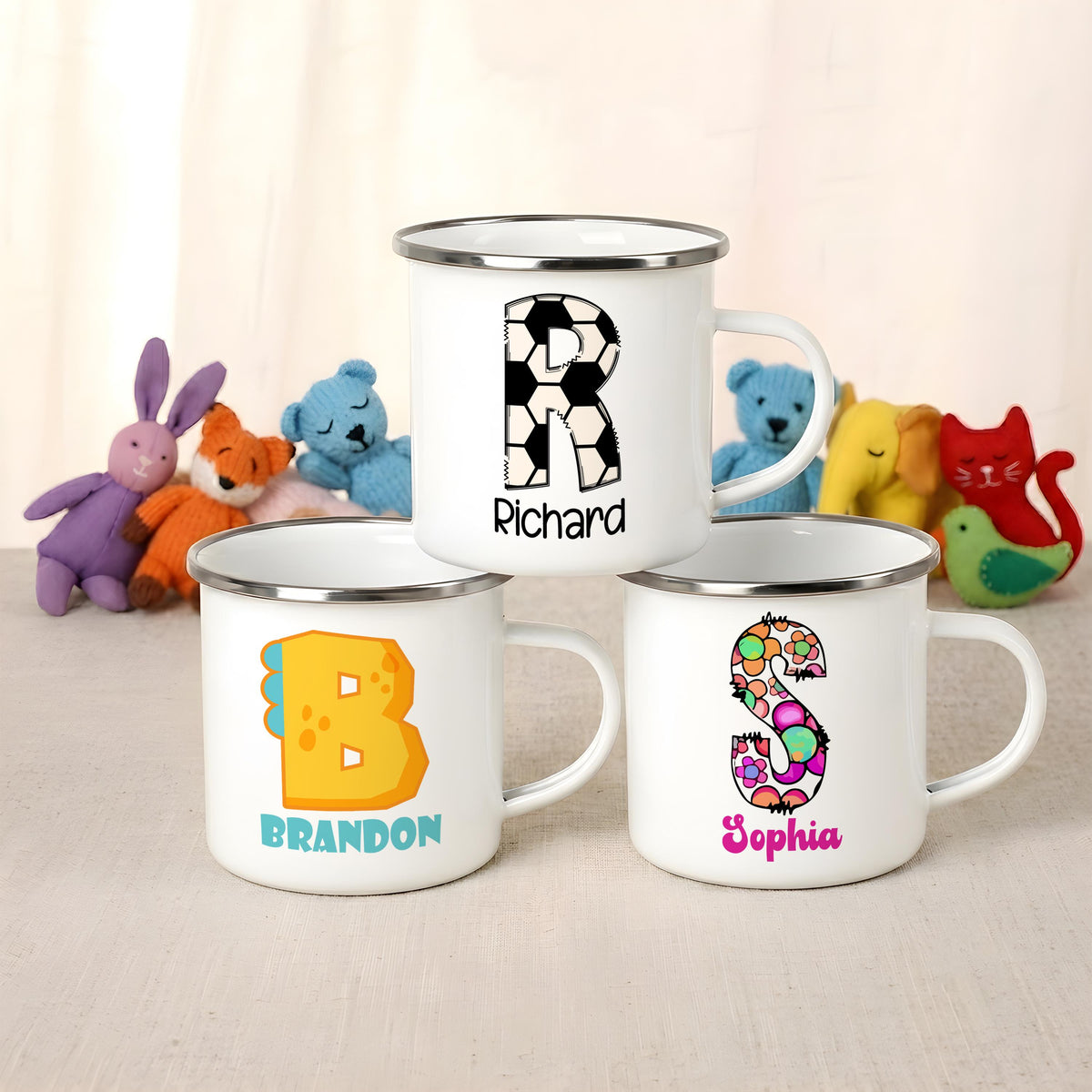 Personalized Alphabet Initial Kids Hot Cocoa Mug, Custom Name Monogrammed Enamel Cup