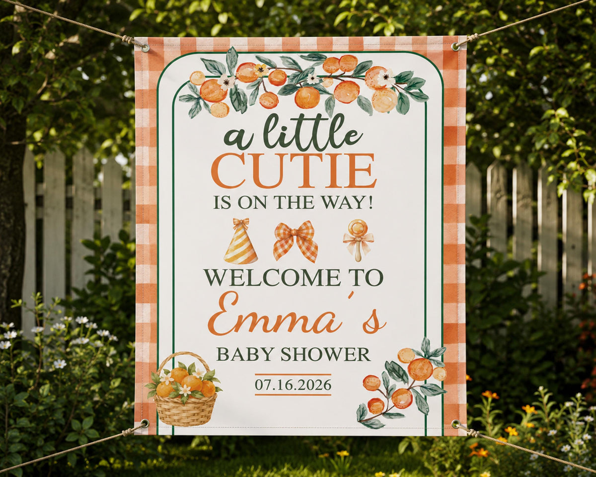 Orange Citrus Baby Shower Banner, Welcome Little Cutie Backdrop